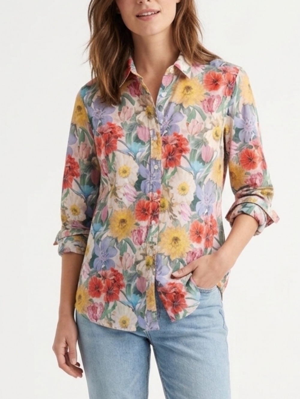Simons Contemporaine Liberty Fabrics Colorful Floral Button Down Cotton Shirt